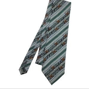 Tesoro Rosso Silk Tie Green Monkey Monstera Leaf Striped Hand Made Mens Necktie‎